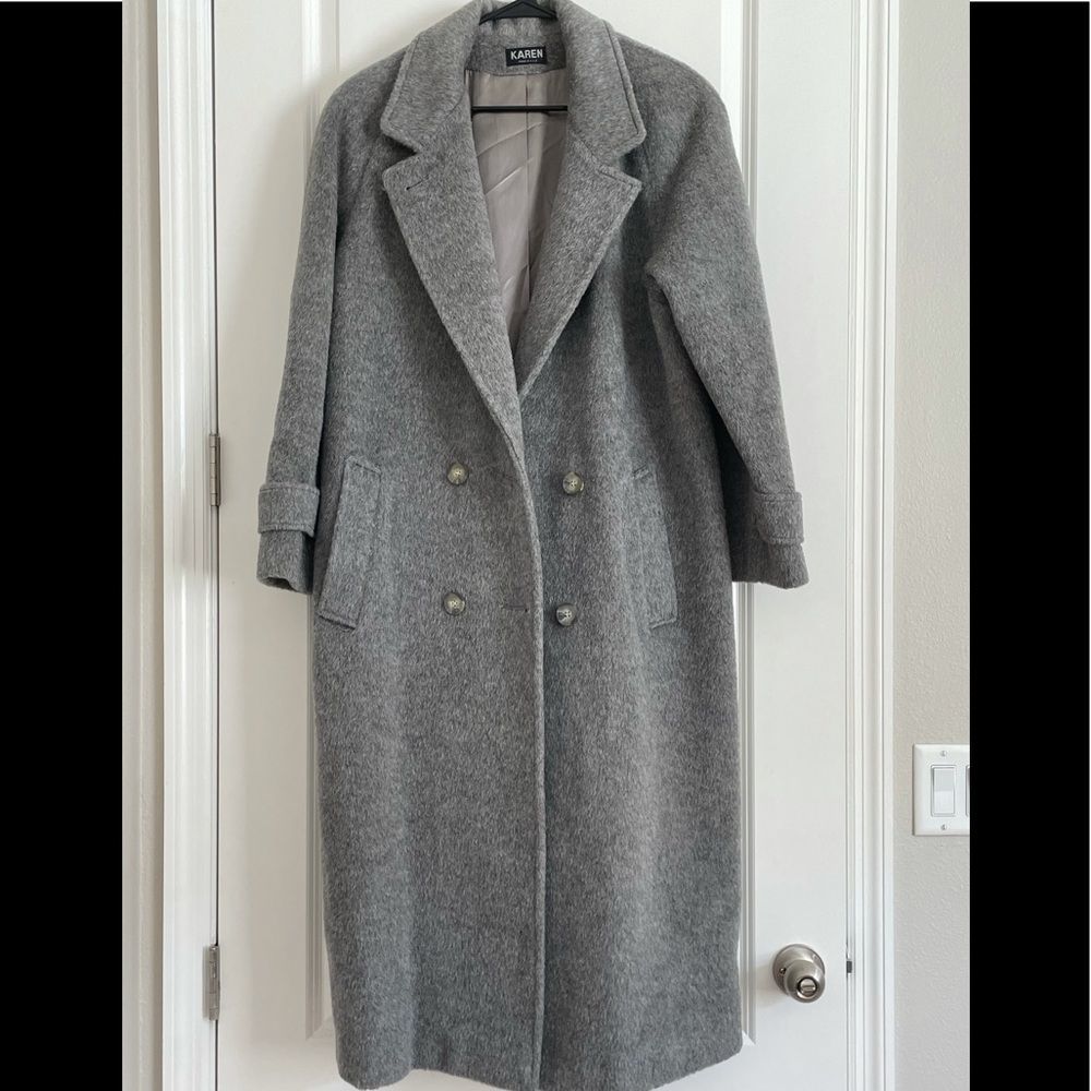 Vintage Winter Peacoat Coat Gray  Wool & Mohair Single Breast Size Large